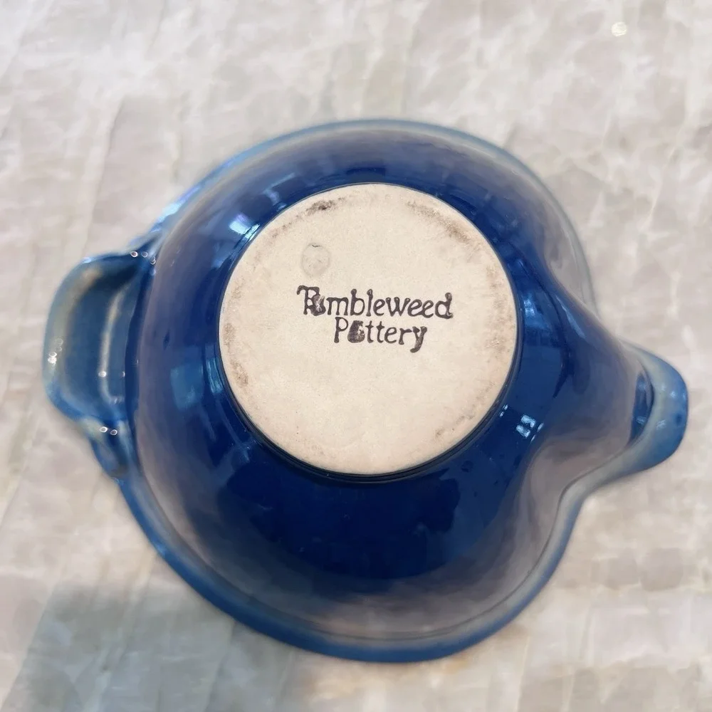 Vintage Tumbleweed Pottery Blue Art Pottery Serving Bowl Ceramic Scalloped Rim